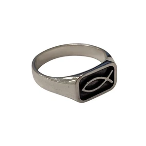 Sterling Silver Ichthys Ring Christian Fish Symbol Comfort Fit Band Stamped 925 - Picture 1 of 6