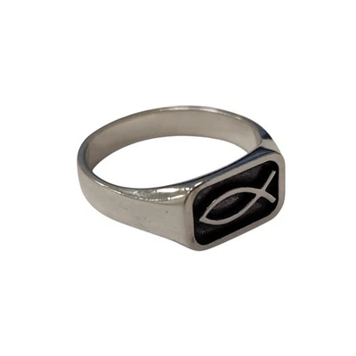 Sterling Silver Ichthys Ring Christian Fish Symbol Comfort Fit Band Stamped 925 - Image 1 of 4