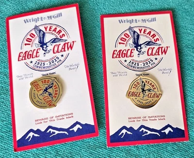 DOS (2) ANZUELOS GARRA DE ÁGUILA - ALFILERES DE SOLAPA CONMEMORATIVOS "100 AÑOS" - PESCA - RAROS Foto 1 de 4