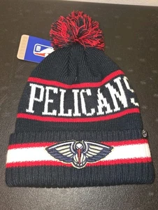 New Orleans Pelicans NBA Black Red Zephyr Stich Acrylic Beanie Cap Pom Pom NWT - Picture 1 of 6