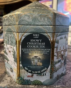 Marks Spencer M&S Snowy Christmas Choc Chip Cookie Tin-Light Projector-Sealed!! - Picture 1 of 6