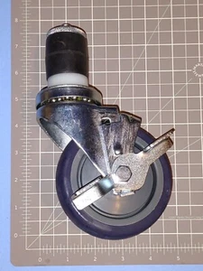 Caster Wheel Swivel Stem Brake Poly 4 In X 1.28 In Heavy Duty Utility Cart  - Picture 1 of 8