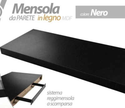 MENSOLA DA PARETE MODERNA LEGNO MURO REGGIMENSOLA A SCOMPARSA NERO 100*25*4 cm - Immagine 1 di 4