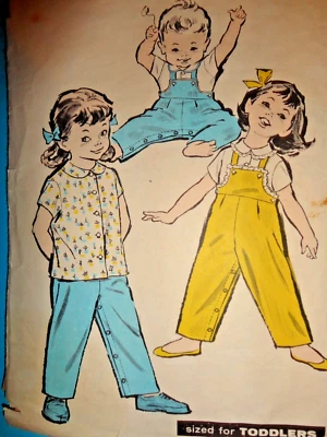 Advance Toddlers Bib Overalls & Shirt Size 2T Sewing Pattern # 8907 Cut VTG 50's - Image 1 of 4