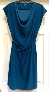 KOMAROV Dress - Teal Blue Jersey Knit Short Sleeve Tie Belt, Knee Length, Large - Picture 1 of 8