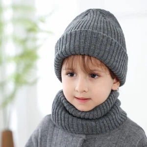 Kids Knitted Hat Scarf Winter Warm Beanie Cap Hat Boys Girls Scarf Neck Warmer - Picture 1 of 19