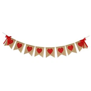 Burlap Heart Banner Garland | Red Glitter Heart | Valentine's Day Decorations| - Picture 1 of 8
