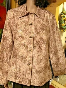 CHICOS size 2 Golds Browns Ivory small geometric print Jacket Blazer Casual  - Picture 1 of 8