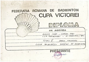 Rumänien, 1991, Diplom des rumänischen Badmintonverbandes - Bild 1 von 1