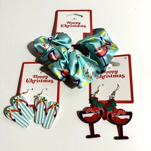 Christmas Fashion Lot #2 Acrylic Drop Earrings & Matching Scrunchie Summer - Picture 1 of 5