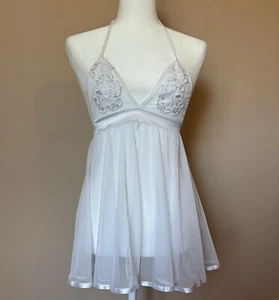 Shirley Of Hollywood Women’s Large White Lingerie Dress Sheer Beaded Adjustable - Picture 1 of 10