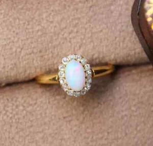 Natural Fire Opal 2.00Ct Oval Cut Halo Engagement Ring 14K Yellow Gold Plated - Picture 1 of 8