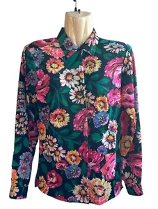 Vintage 60-70s MOD Silky Soft Shirt Sz 10 by Lady Manhattan Bright Floral Blouse - Picture 1 of 13