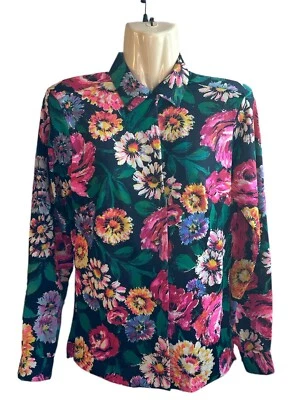 Vintage 60-70s MOD Silky Soft Shirt Sz 10 by Lady Manhattan Bright Floral Blouse - Image 1 of 4