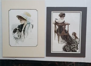 Lot 2 Harrison Fisher Matte Prints Victorian Lady Springer Spaniel Cottage Chic - Picture 1 of 1