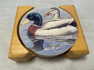 Steinuntersetzer mit Korkenrücken Ente Design mit Holzhalter EUC - Bild 1 von 8