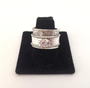 925 STERLING SILVER PLATED WIDE CIGAR BAND CRYSTAL SPINNER RING SR3008 SIZE 10 - Picture 1 of 1