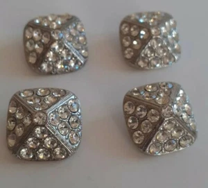 Silver Plated Square Pyramid Metal Button Crystal Embellishment 23mm Set Of 4 - Picture 1 of 6