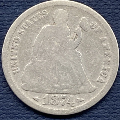 1874 Sested Liberty Dime 10c Circulated #54639 Cover