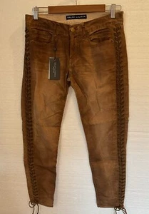 Ralph Lauren Black Label Faux Leather Jean Denim Pant 28 Braided Western $1,595 - Picture 1 of 13