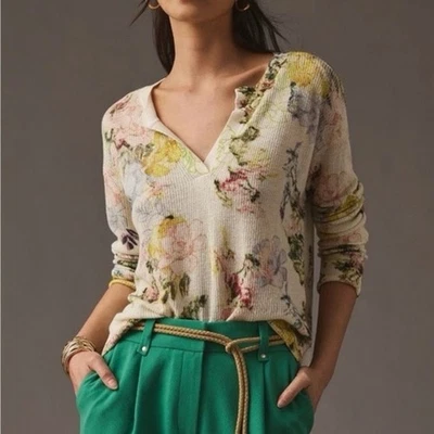Suéter médio estampado floral gola V By Anthropologie - Imagem 1 de 4
