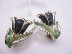 Vintage Charel blau grün Blume Blatt Clip auf Ohrringe REPARATURBEDÜRFTIG E48 - Bild 1 von 8