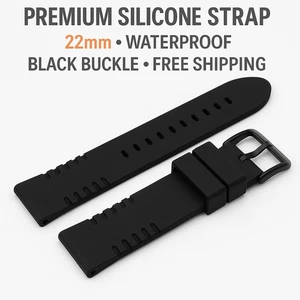Premium 22mm Silicone Dive Strap Black Buckle, Waterproof, 2 Loops Free Shipping - Imagen 1 de 5