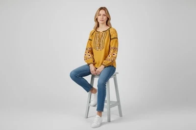 Blusa Boho Bordada Estilo RD X KOKO Amarillo Mostaza - Talla S Foto 1 de 4