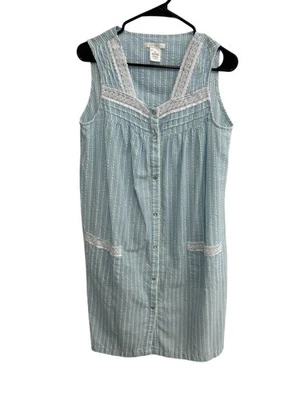 Camisón Rosa K Rayas Seersucker Frontal A Presión Azul Verde Talla Mediana Cottagecore Foto 1 de 4