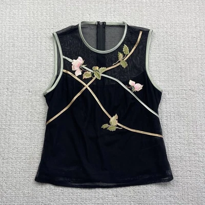 Joseph Ribkoff Sheer Sleeveless Top Womens Black Floral Embroidery Cocktail Read Foto 1 de 4