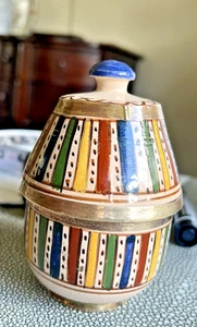 Barattolo ottone smaltato marocchino Jobbana di Fez Tureen ceramica coperchio burro formaggio - Foto 1 di 16