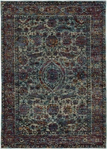 2x3 Sphinx Blue Oval Petals Leaves Bordered Door Mat 6846B - Aprx 1' 10" x 3' 2" - Picture 1 of 1