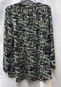 Simply Vera Wang 54 $ grünes langärmliges Blusentop mit 1/2-Knopfleiste Damengröße 1X - Bild 1 von 8