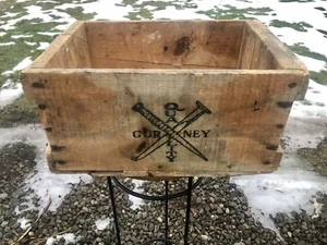 Primitive Industrial Wooden Box GURNEY NAILS Whitman Mass Great Graphics - Picture 1 of 7