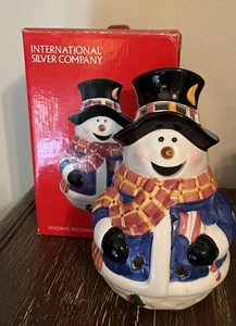 NEW International Silver Co Dolomite Snowman Votive Tealight Candle Holder 8.75" - Picture 1 of 9
