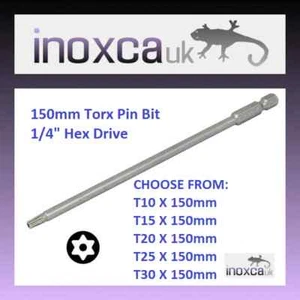 PIN TORX LUNGO 150 MM PUNTA AZIONAMENTO ESAGONALE 1/4" T8 T9 T10 T15 T20 T25 27 T30 T35 T40 - Foto 1 di 1