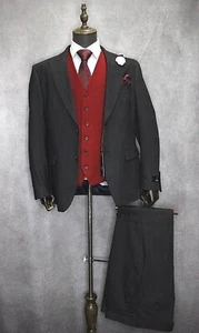 Mens Vitali Modern Fit  3pc Black and Red Plaid Formal Suit M2813-NP-PK - Picture 1 of 7