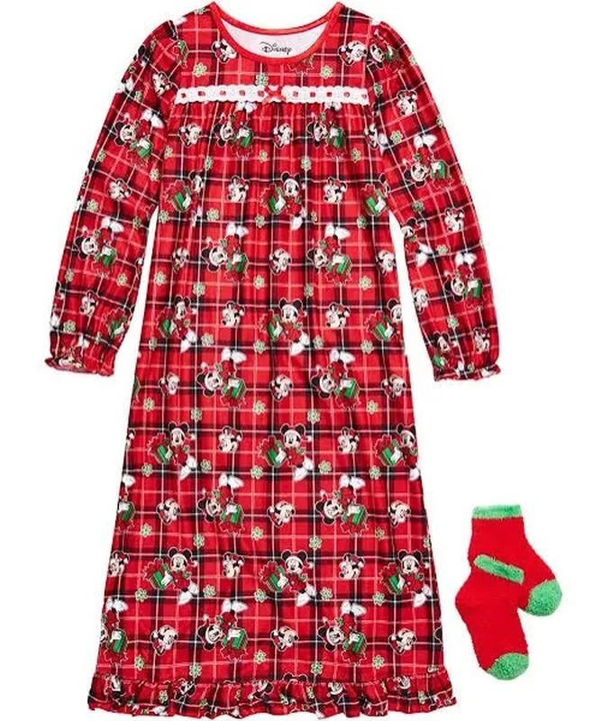 Camisón de franela roja con calcetines de franela con calcetines Minnie para niñas Disney, talla 4 Foto 1 de 1