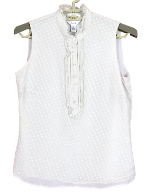 TB14042-TALBOTS женщин 100% шелк без рукавов блузка оборки отделки флокирования Dot 2 - Изображение 1 из 4