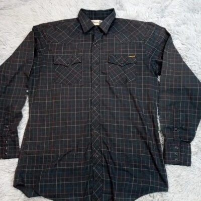 Camisa De Colección Roebucks Para Hombres L Alta Gris A Cuadros Western Snap Up Tareas Granero Ranchero Foto 1 de 4
