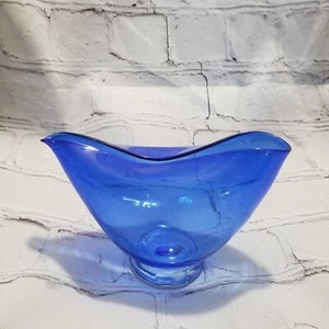 Cobalt Blue Envelope Glass Bowl Dish Small Hand Blown MCM Decorative - Picture 1 of 10