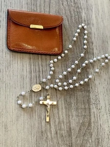 Vintage Italian Catholic Rosary Glass Bead Necklace in Leather Purse - Picture 1 of 5