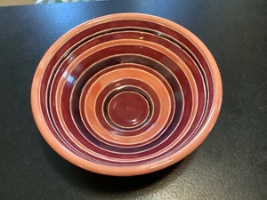 Large Striped Pottery Bowl Peach Maroon Purple - Picture 1 of 3