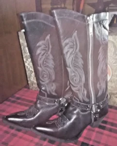 Women's LAREDO Size 11 Black 15" Boots w/ Harness Diamante and Outer Zipper NIB - Picture 1 of 6