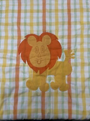 Vintage The Red Calliope Lion Baby Blanket Comforter Plaid Yellow Orange & Green Foto 1 de 4