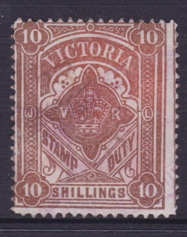 VICTORIA EARLY 10/- BROWN QV 'STAMP DUTY' REVENUE USED (NG26) Cover