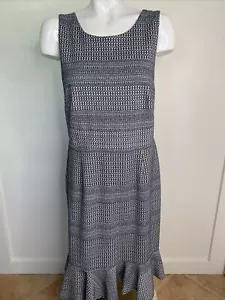 Banana Republic 10 Navy Blue Jacquard Criss Cross Back Ruffle Hem Summer Dress - Picture 1 of 8