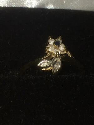 Винтажное кольцо-цветок из желтого золота 14 карат/14 карат с клеймом и фианитами размер K - Изображение 1 из 4