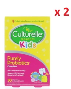 2 x Culturelle Probiotics Kids Chewable Purely Probiotics 30 Tabs Pink Healthy - Picture 1 of 2