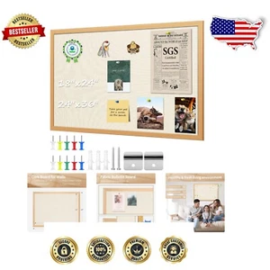 Durable 24" x 36" Beige Linen Cork Bulletin Board with 10 Push Pins - Versatile - Picture 1 of 11